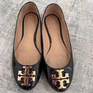 Tory Burch Black Flats with Gold Logo
